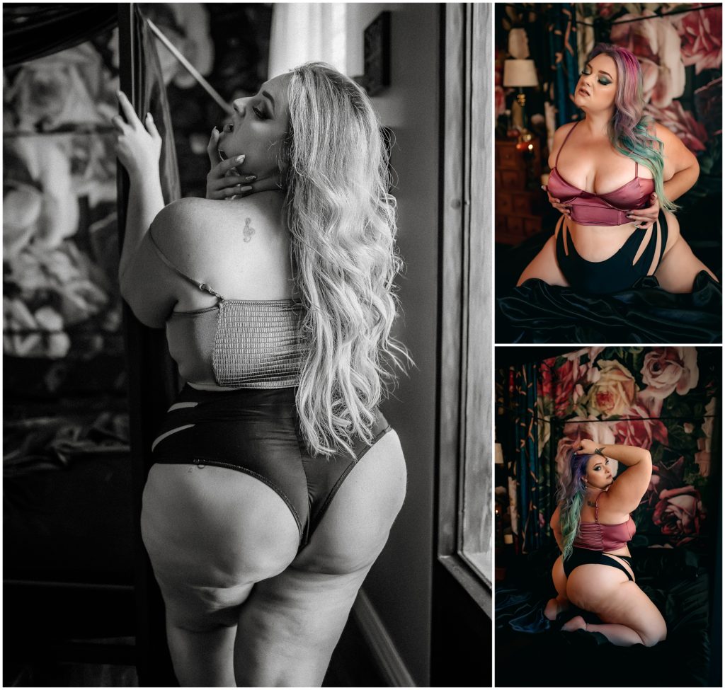plus size woman in lingerie with mermaid hair on bed, fort worth boudoir, dallas boudoir photographer, colleyville boudoir photography, intimate photography, dfw boudoir photography studio